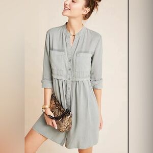 Anthropologie Cloth & Stone Lila Chambray Shirtdress in Moss Green Size …